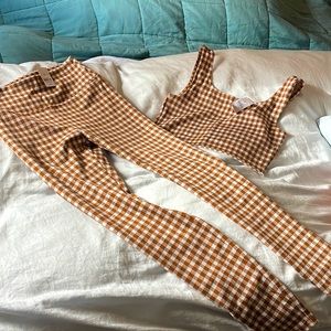 Lou and Grey checkered leggings brown/tan XXS never been worn
